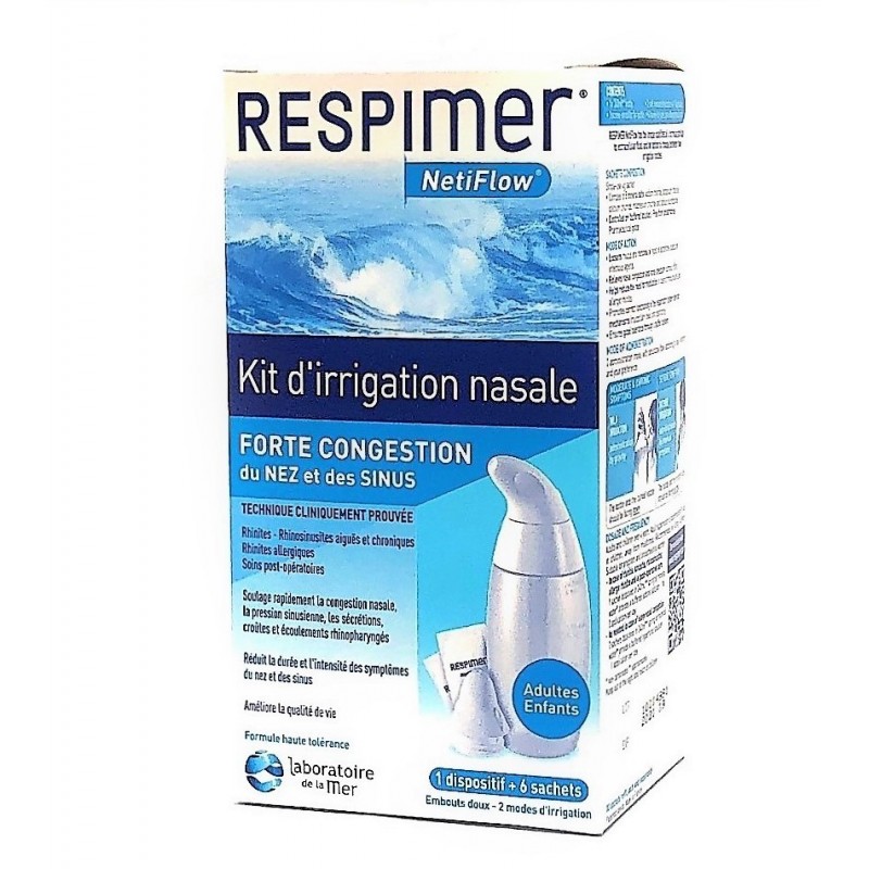 RESPIMER® NetiFlow® - Kit d'irrigation nasale - 1 Dispositif + 6 Sachets -  Dispositif breveté et Fabriqué en France - Dès 4 ans : : Bébé et  Puériculture